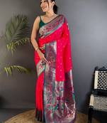 Pink woven design paithani sarees with blouse