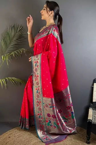 Pink woven design paithani sarees with blouse