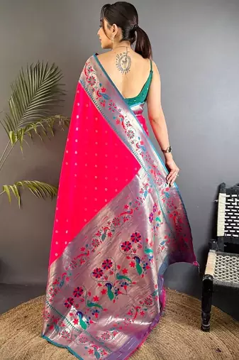 Pink woven design paithani sarees with blouse