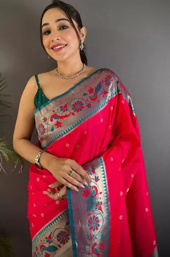 Pink woven design paithani sarees with blouse