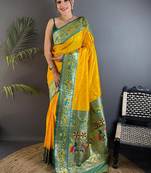Mustard woven design paithani sarees with blouse