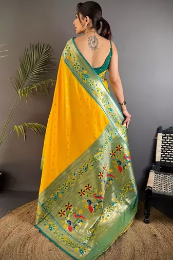 Mustard woven design paithani sarees with blouse