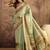 Green women kalamkari printed patola saree with unstitched blouse