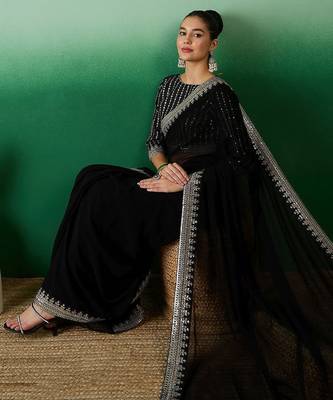 Black sequined  georgette sarees 1