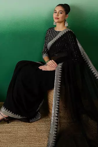 Black sequined  georgette sarees