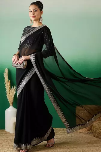 Black sequined  georgette sarees