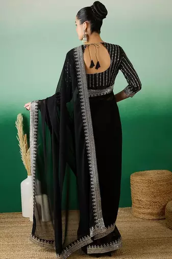 Black sequined  georgette sarees