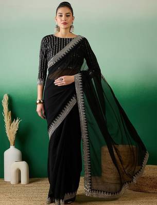 Black sequined  georgette sarees 4