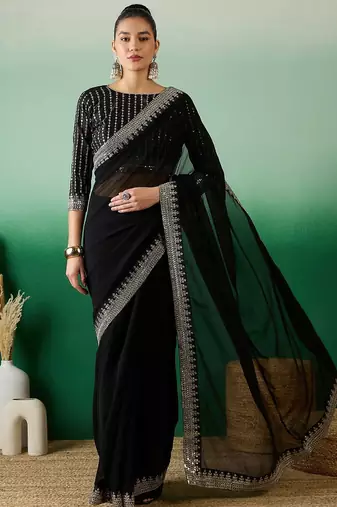 Black sequined  georgette sarees