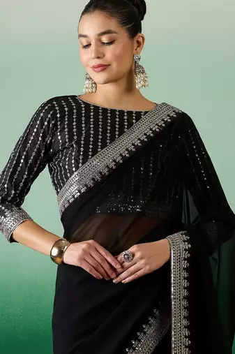 Black sequined  georgette sarees