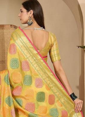 Yellow woven design zari saree 4