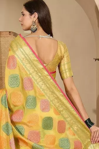 Yellow woven design zari saree