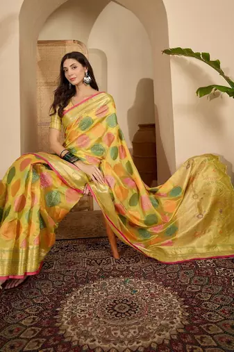Yellow woven design zari saree