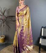 Gold woven design zari silk blend kanjeevaram saree