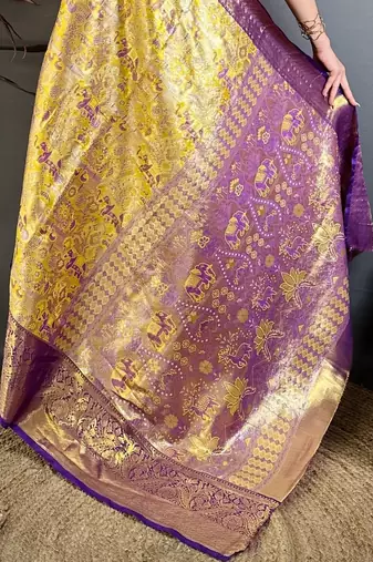 Gold woven design zari silk blend kanjeevaram saree