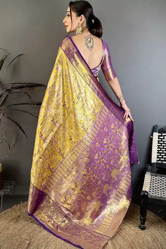 Gold woven design zari silk blend kanjeevaram saree