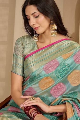 Blue woven design zari saree