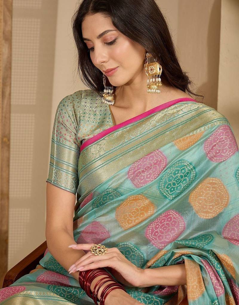 Blue woven design zari saree