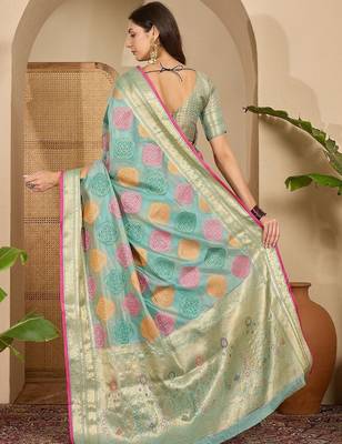 Blue woven design zari saree 2