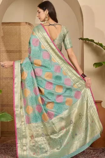 Blue woven design zari saree