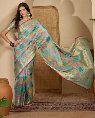 Blue woven design zari saree 3