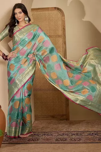 Blue woven design zari saree