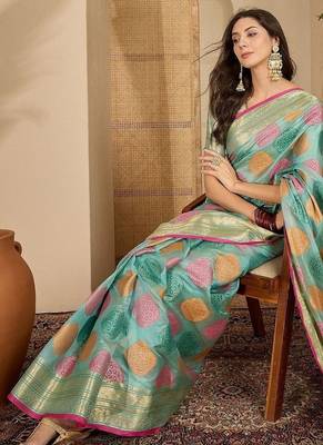 Blue woven design zari saree 4