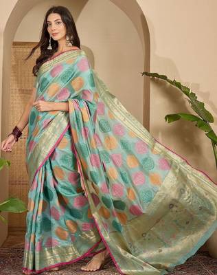 Blue woven design zari saree 5
