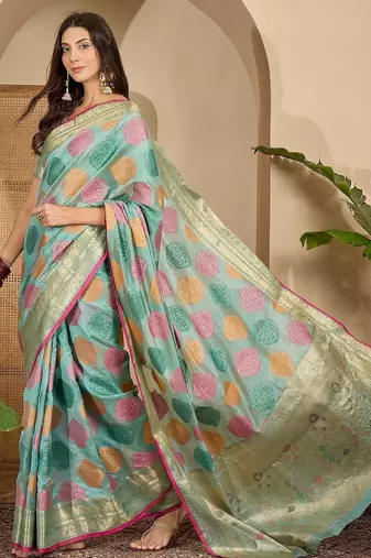 Blue woven design zari saree