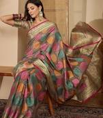 Grey woven design zari organza handloom saree