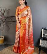 Gold woven design zari silk blend handloom kanjeevaram saree