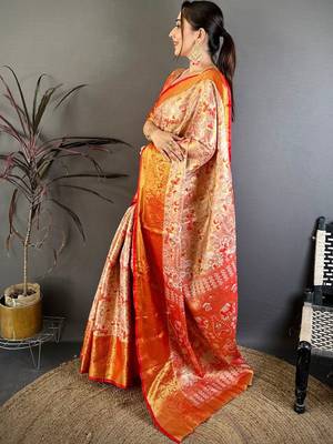 Gold woven design zari silk blend handloom kanjeevaram saree 3