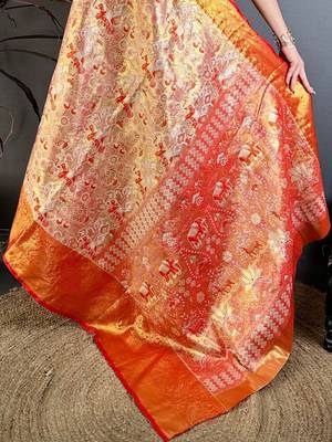 Gold woven design zari silk blend handloom kanjeevaram saree 4