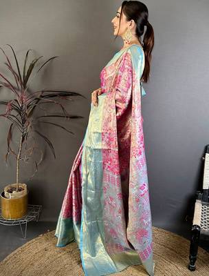 Magenta ethnic motifs zari silk blend handloom kanjeevaram saree 3