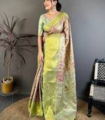 Green ethnic motifs zari silk blend kanjeevaram saree
