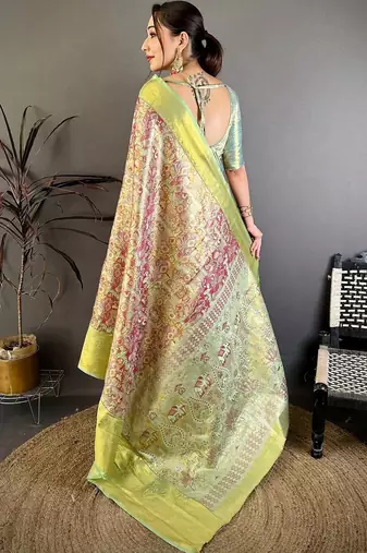 Green ethnic motifs zari silk blend kanjeevaram saree