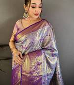 Blue woven design zari silk blend kanjeevaram saree