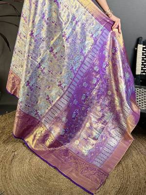 Blue woven design zari silk blend kanjeevaram saree 4