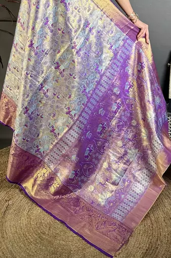 Blue woven design zari silk blend kanjeevaram saree