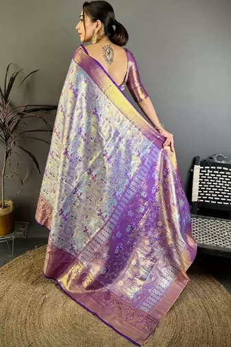 Blue woven design zari silk blend kanjeevaram saree