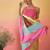 Yellow colourblocked satin saree with unstitched blouse