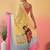 Yellow colourblocked satin saree with unstitched blouse
