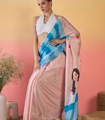 Peach abstract printed saree with unstitched blouse