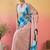 Peach abstract printed saree with unstitched blouse