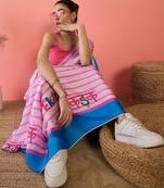 Pink striped satin saree