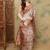 Beige ethnic motifs printed thread work silk cotton tussar saree with blouse