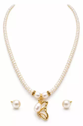 Certified Natural Freshwater Pearl Necklace Set with Pendant & Stud Earrings