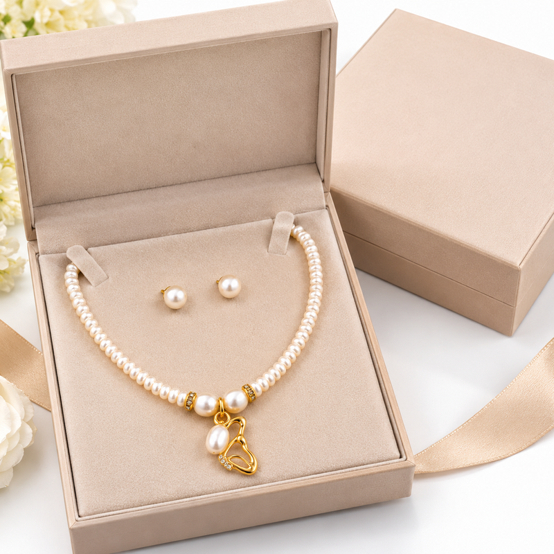 Certified Natural Freshwater Pearl Necklace Set with Pendant & Stud Earrings