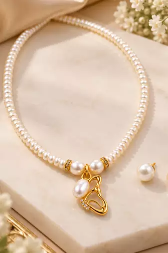 Certified Natural Freshwater Pearl Necklace Set with Pendant & Stud Earrings