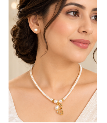 Certified Natural Freshwater Pearl Necklace Set with Pendant & Stud Earrings 4